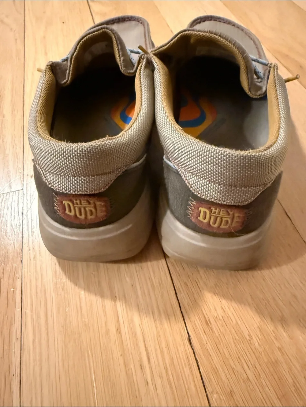 Hey Dude Men’s Tan Slip-On Loafers with Light Blue Laces